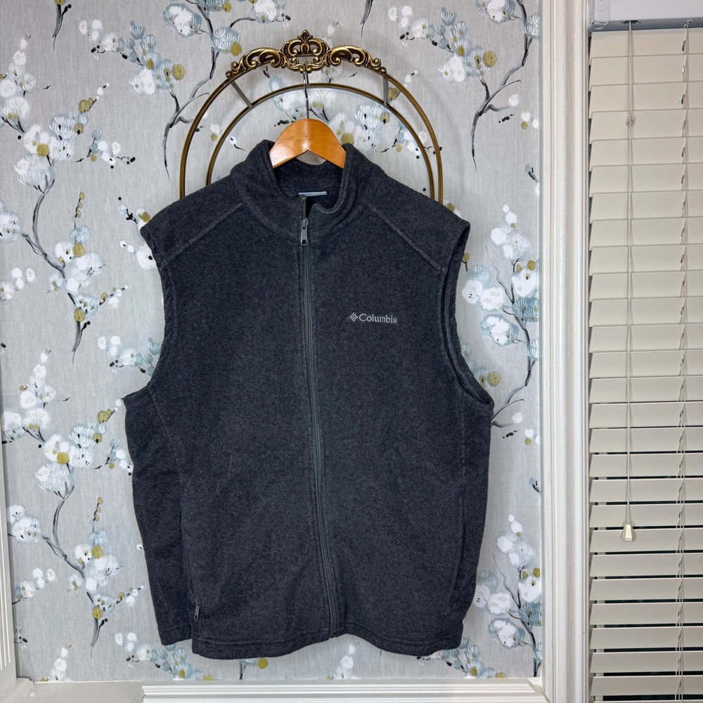 Columbia Womens Fleece Vest Charcoal Gray Full Zip Sleeveless Jacket Large